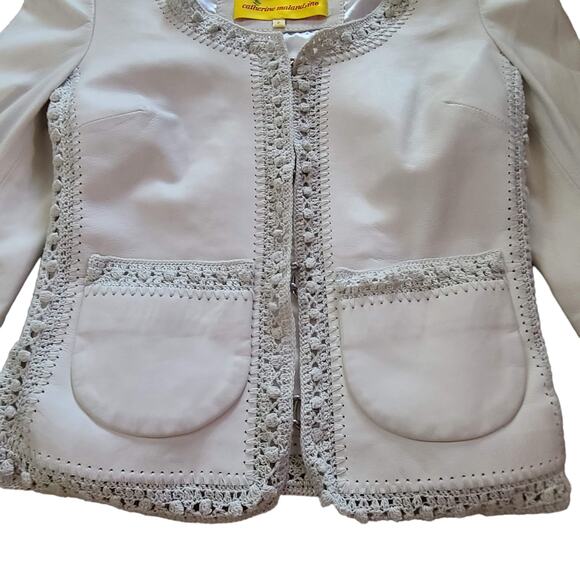 CATHERINE MALANDRINO Ivory Leather Jacket with Crochet Insets Women's Size P - Picture 6 of 14